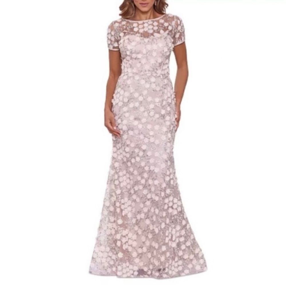 XSCAPE 3D Flower Lace Gown Blush pink Multi size 6 new nwt mermaid maxi floral